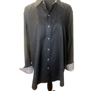 Robert Graham Paisley Flip Cuff Dress Shirt Black Long Sleeve Men's Size XL